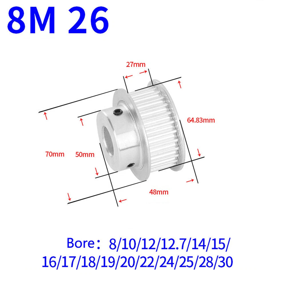HTD-8M 12-60T Timing Belt Pulleys Pitch 8mm BF-type Synchronous Wheel Width 27mm