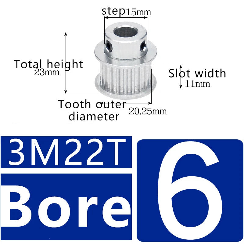 3M 20T~120T Synchronous Wheel Timing Belt Pulley With Step For 10 mm Width Belt