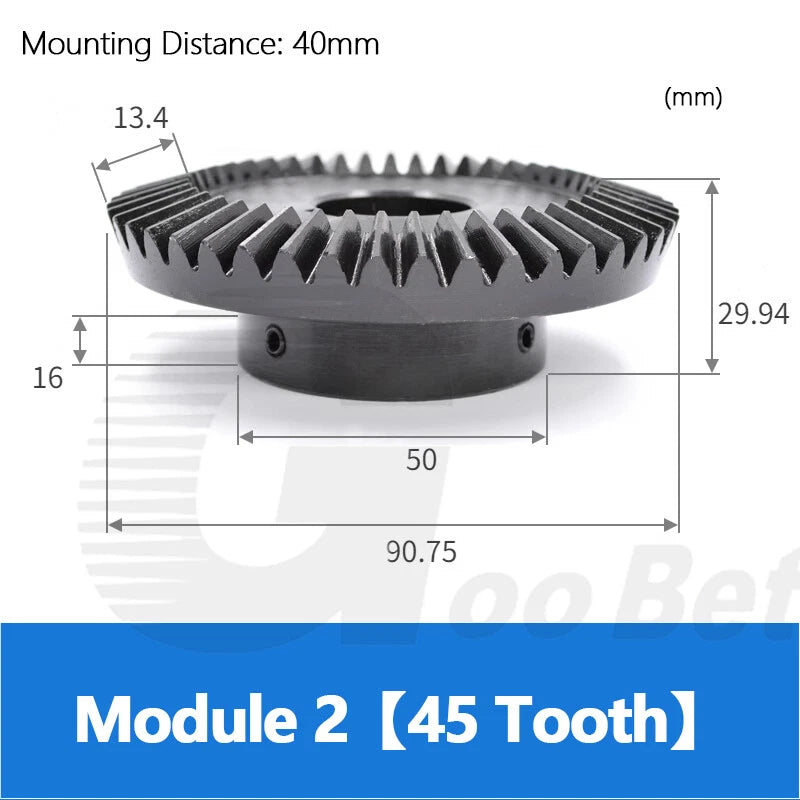 Module 1 1.5 2 Bevel Gear C45 Steel Gear Ratio 1:3 15-45 Tooth Hardened Black