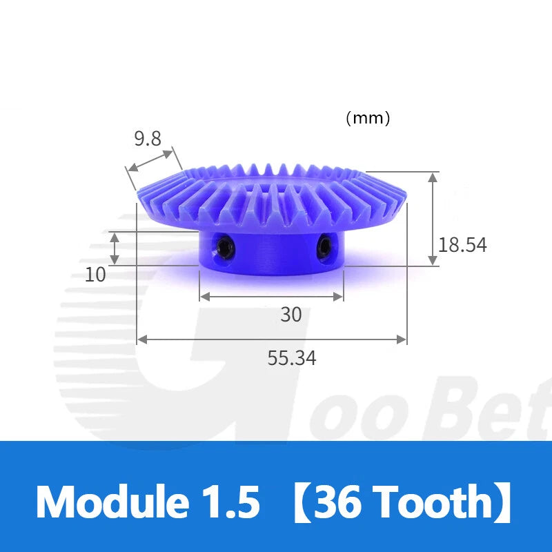 Module 1.5 Straight Bevel Gear Nylon 15 - 40 Tooth 1:2 Pairing 6-20mm Bore Blue