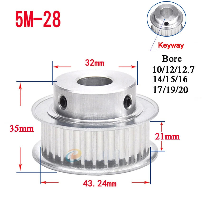 5M 15T-80T Timing Belt Pulley With Step/Keyway, Bore 8-25mm,For 20mm Width Belt