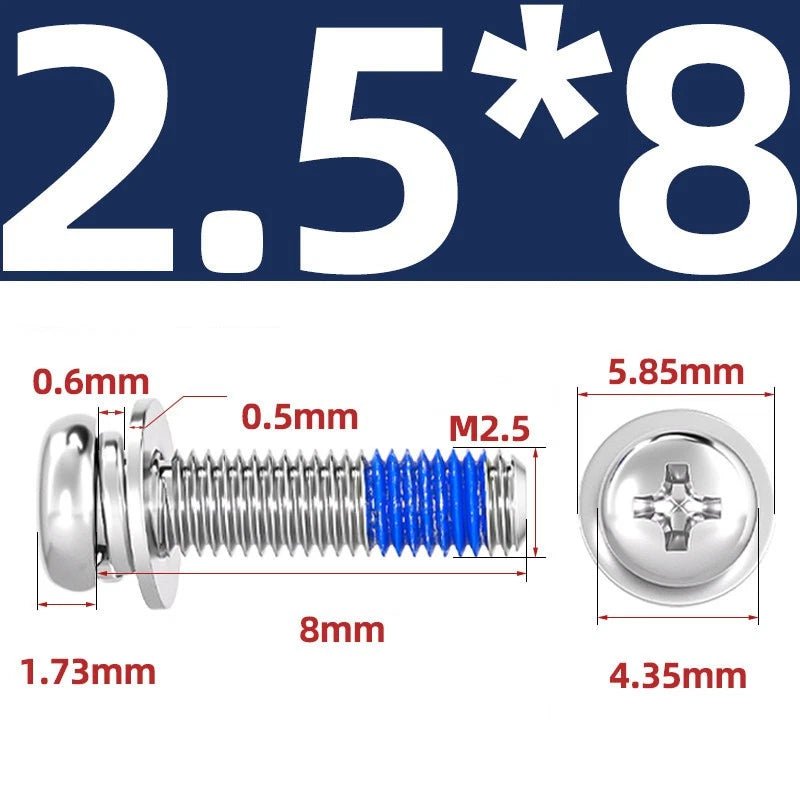 A2 Stainless Steel Phillips Pan Head Machine Screws with Flat & Spring Washers — M2 to M10 - HomeDIYer