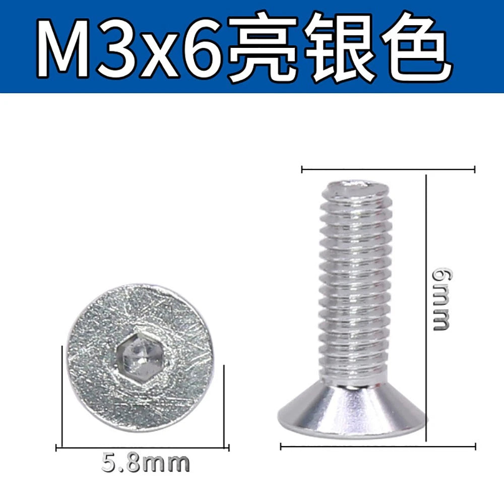 M3 Countersunk Hex Socket Aluminum Anodized Machine Screws — 10 Colors, 5–50 Pcs