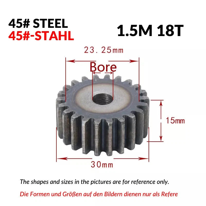 1.5 Mod 12/13/14/15/16/17/18/20-120T 45# Spur Gear Thickn 15mm Transmission Gear