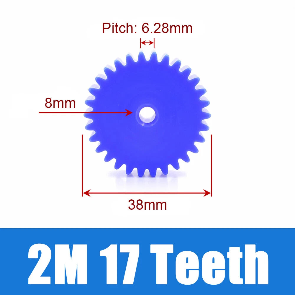 2 Modulus Blue Nylon Spur Gear, Cylinder Flat Gears 12~100 Teeth, 6/8/10mm Bore