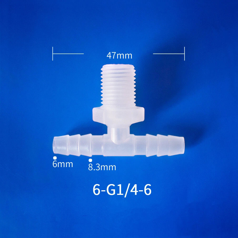 Plastic Barbed T-Piece Hose Connector with Male Thread — 4mm to 20mm Tube