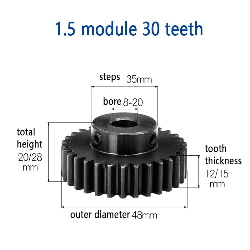 Mod 1.5 Steel Pinion Gear Spur Gears 15-80 Teeth 5-30mm Bore With Screw Hardened