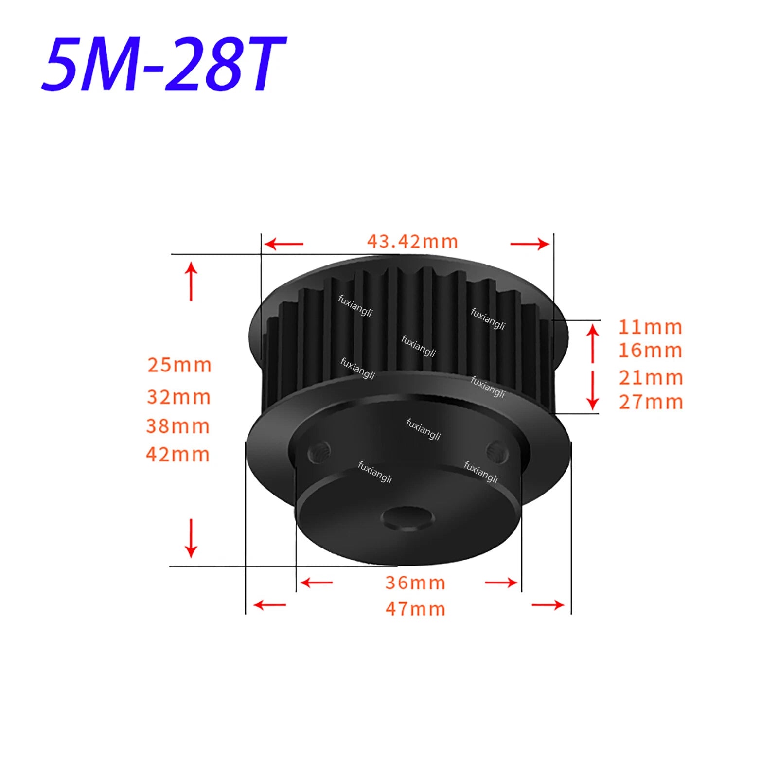 HTD-5M 15T-72T Timing Belt Pulleys Pitch 5mm Width 27mm BF With Keyway 45# Steel