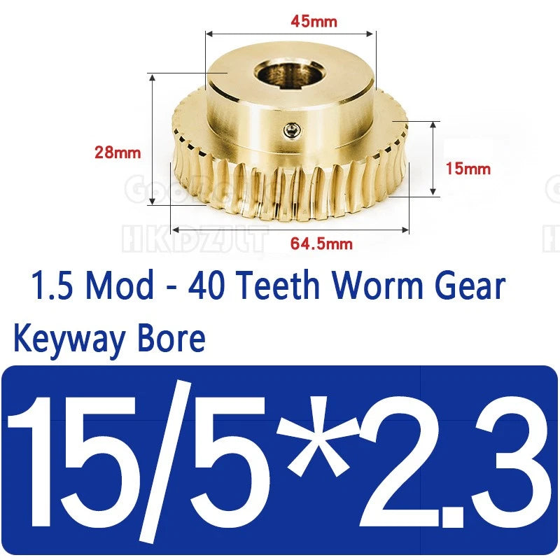 Mod 1.5 Worm Gear Wheel Brass 40 Tooth Worm Shaft 45# Steel Precision Ø 8-20 mm