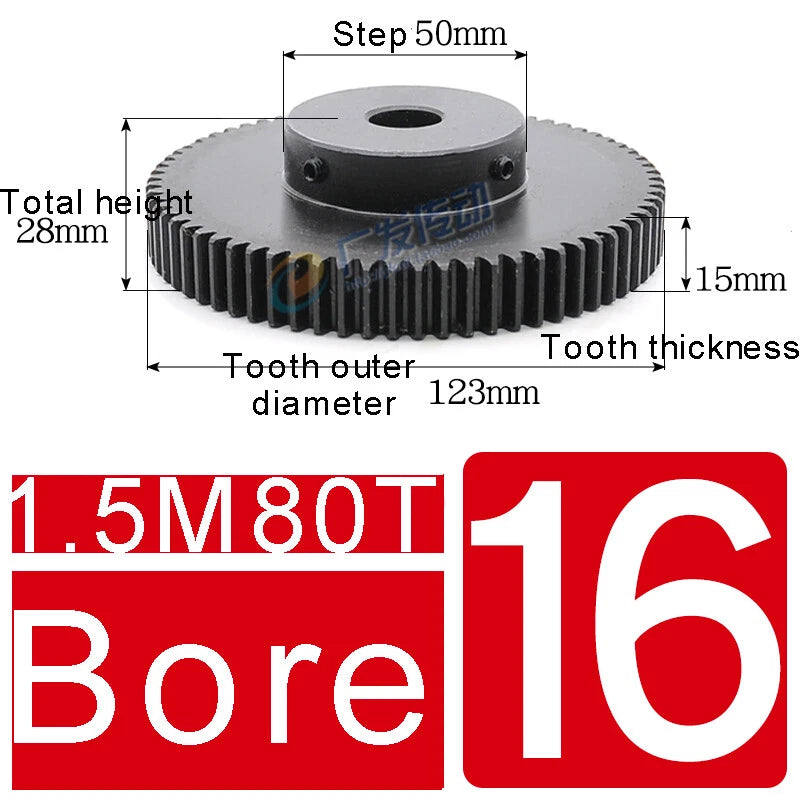 1.5Mod 45# Steel Spur Gears 10-150T Pinion Gear With Step Motor Gear Bore 5-25mm