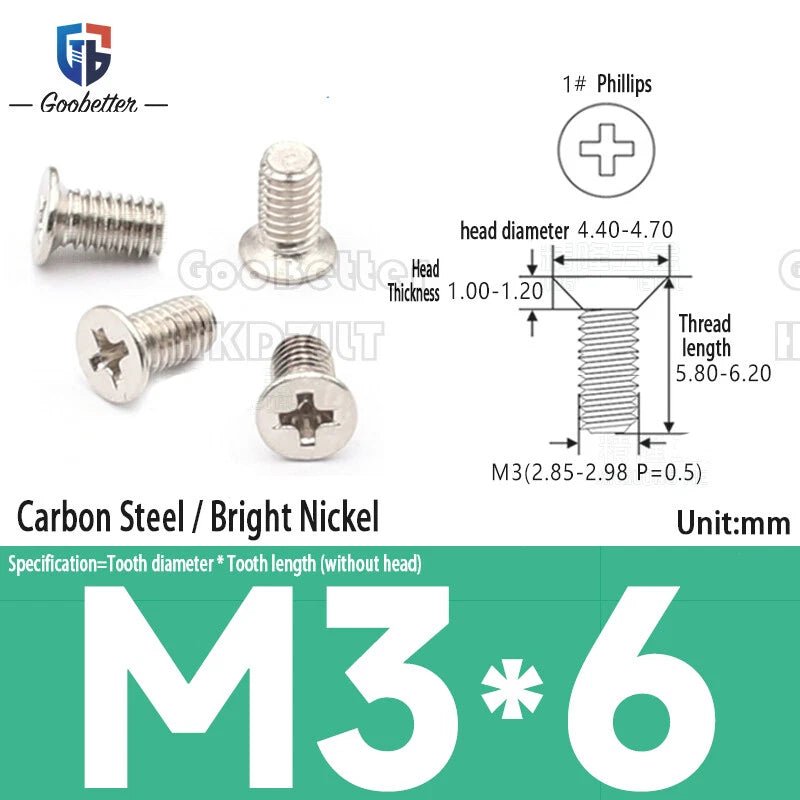M3 Phillips Flat Head Machine Screws – Carbon Steel Countersunk Bolts, 3 mm to 15 mm - HomeDIYer