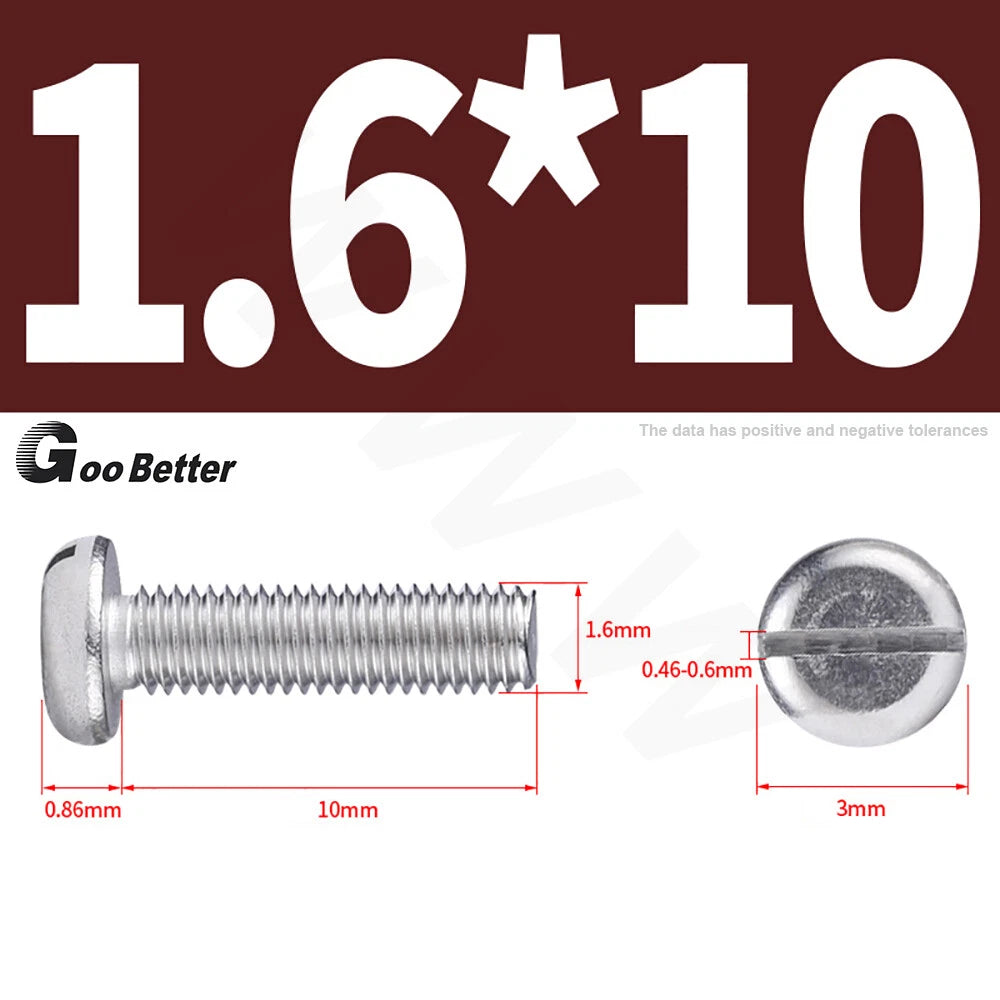 Slotted Pan Head Machine Screws – M1.6 to M4, A2 Stainless Steel, Fully Threaded, Lengths 3mm–60mm