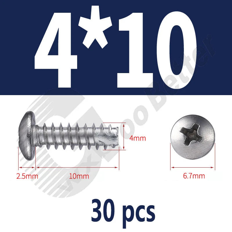 Pan Head Sheet Metal Screws Metric M1~M6 A2 Stainless Steel Sheet Metal Screws