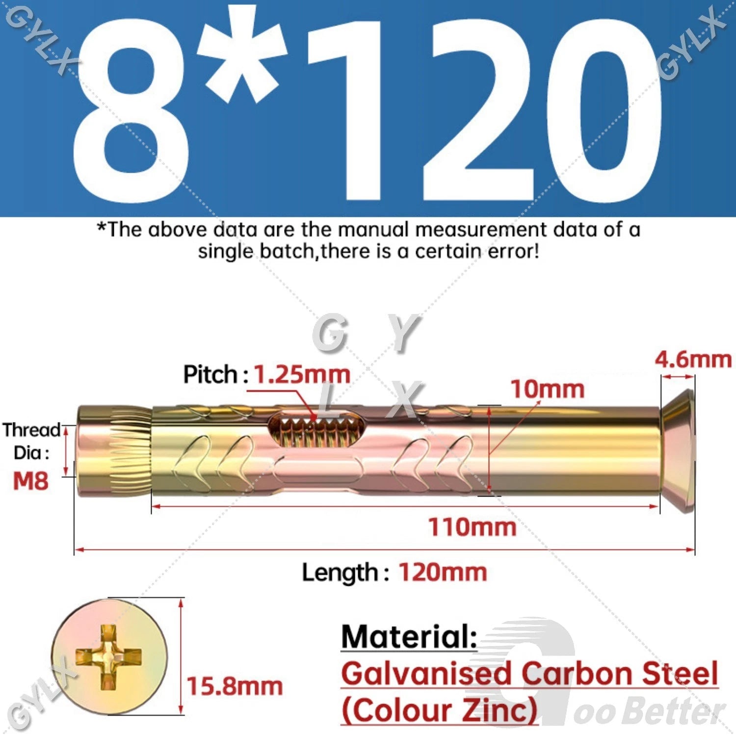 M6 M8 M10 Galvanised Countersunk Head Sleeve Anchor Expansion Bolts