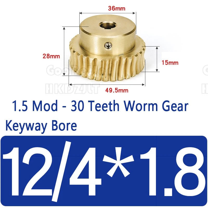 Mod 1.5 Worm Gear Wheel Brass 30 Tooth Worm Shaft 45# Steel Precision Ø 8-22 mm