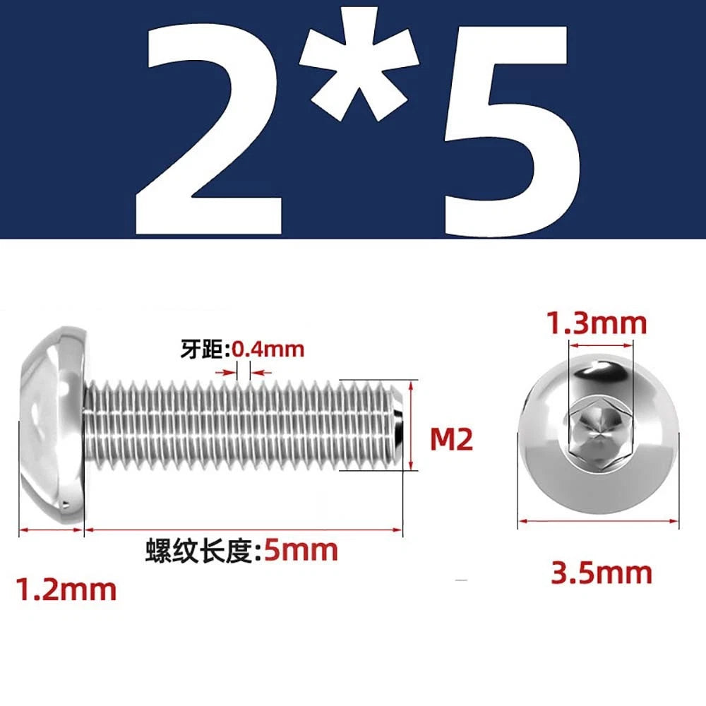 M1.6–M5 A2 Stainless Steel Button Head Socket Cap Screws – Round Pan Head, Hex Drive, Fully Threaded