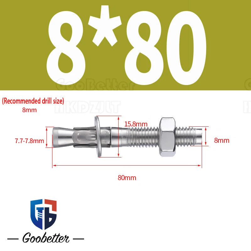 Stainless Steel Through Anchor Bolts — M6 M8 M10 M12 M16 Expansion Bolt