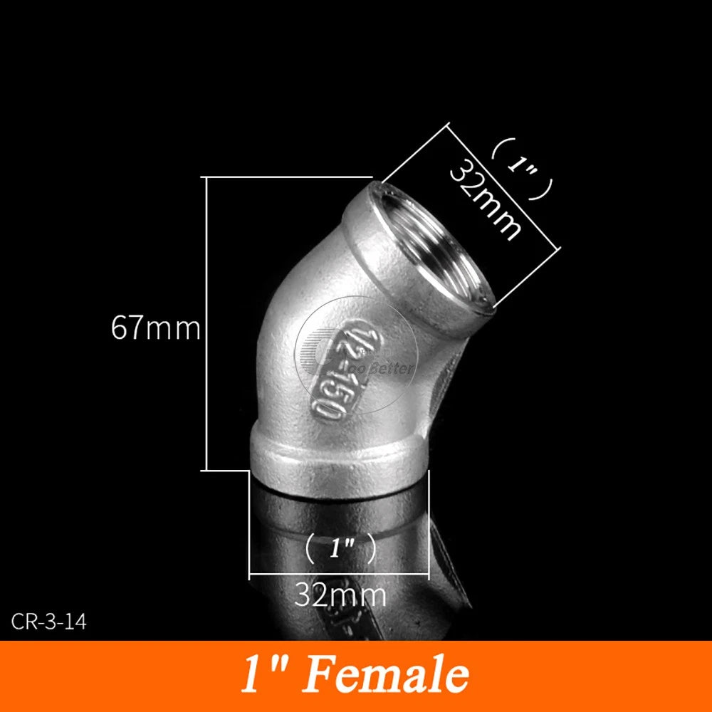 45° BSPT Threaded Elbow Pipe Fittings — A2 Stainless Steel, 1/8" to 4", Female & Female-to-Male