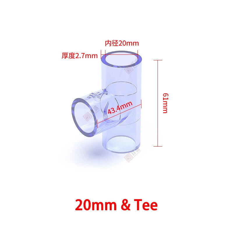 PVC Clear Water Pipe Fittings – Tee, Elbow & Straight Connectors for Fish Tank & Pond (20–50mm)