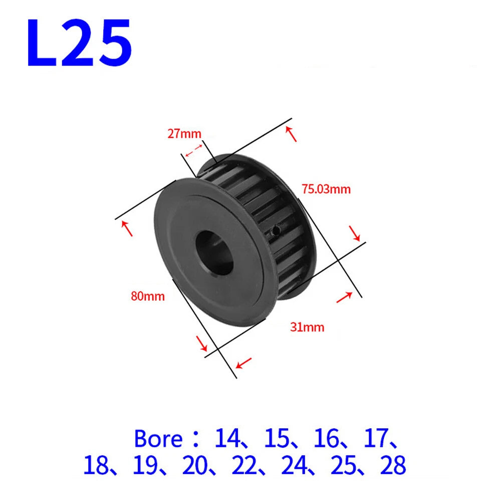 L-type 10T-30T Timing Belt Pulley Pitch 9.525mm With Keyway 45# Steel Width 27mm