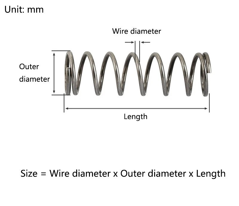 Compression Spring Various Size 8-25mm Diameter & 10-100mm Length - 1.5mm Wire
