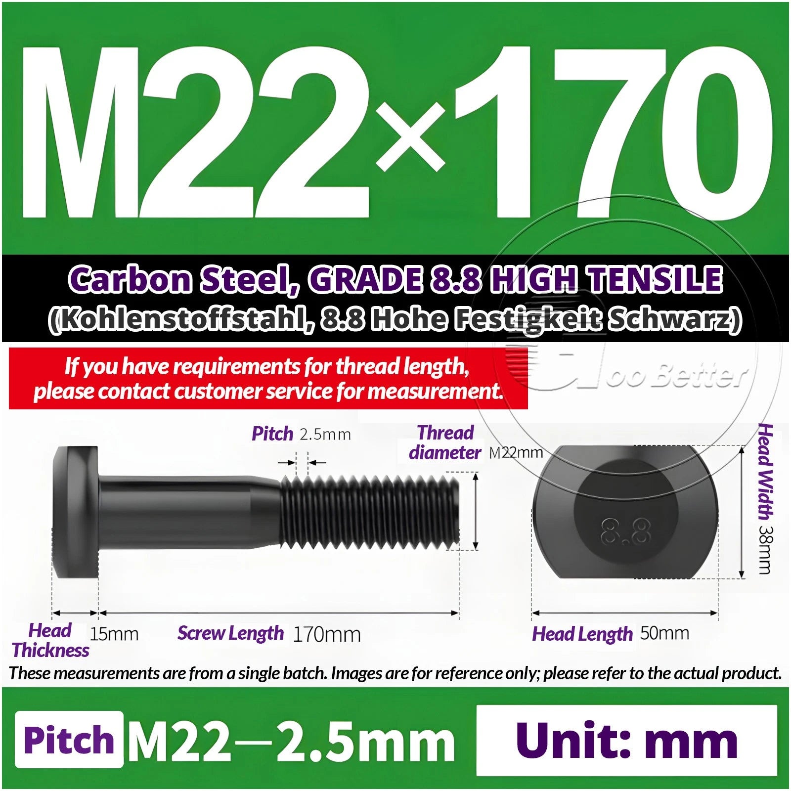 T-Slot Bolts M22 - M42 T Track Bolts 70mm to 500mm Long GRADE 8.8 HIGH TENSILE