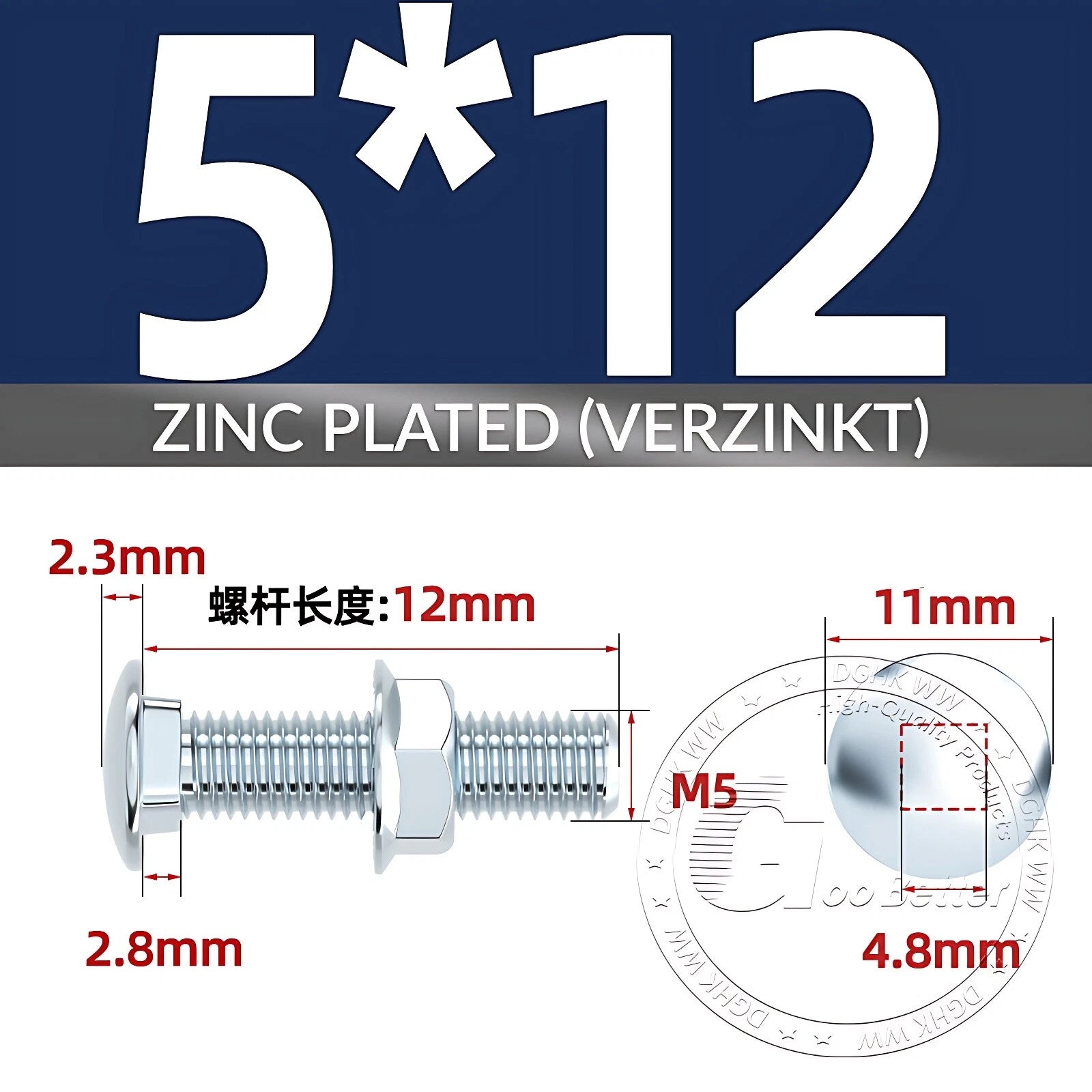 Cup Square Carriage Bolts with Hex Nut — Zinc Plated, M4 to M12
