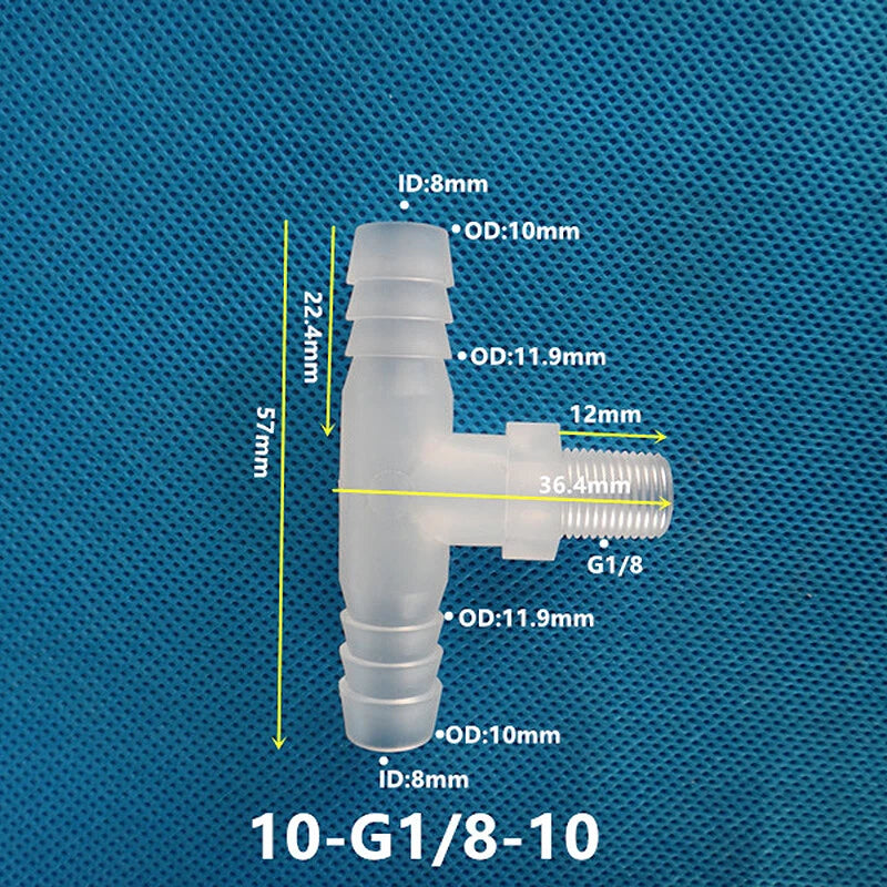 Plastic Male Thread 3-Way Hose Barb Connector — BSP & Metric, Equal Diameter