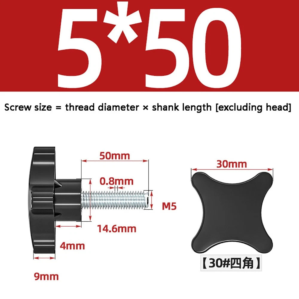 M5-M10 Thumb Screws Black Plastic Four Star Head Hand Grip Knob Bolts Galvanized
