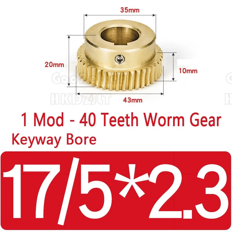 Mod 1 Worm Gear Wheel Brass 40 Tooth Worm Shaft 45# Steel-Brass Bore 6 - 15 mm