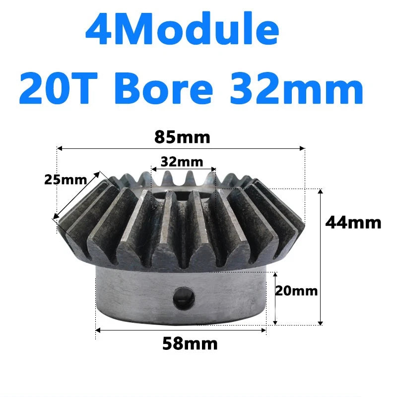 Bevel Gear 4 Module Ratio 1:1 Teeth 20 Bore Dia 20mm 22mm 24mm 25mm 28mm - 40mm