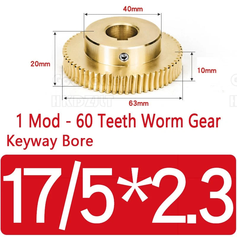1 Modulus 60 Teeth Brass Worm Wheel Gear 1:60 Transmission Gear,Worm Rod Shaft
