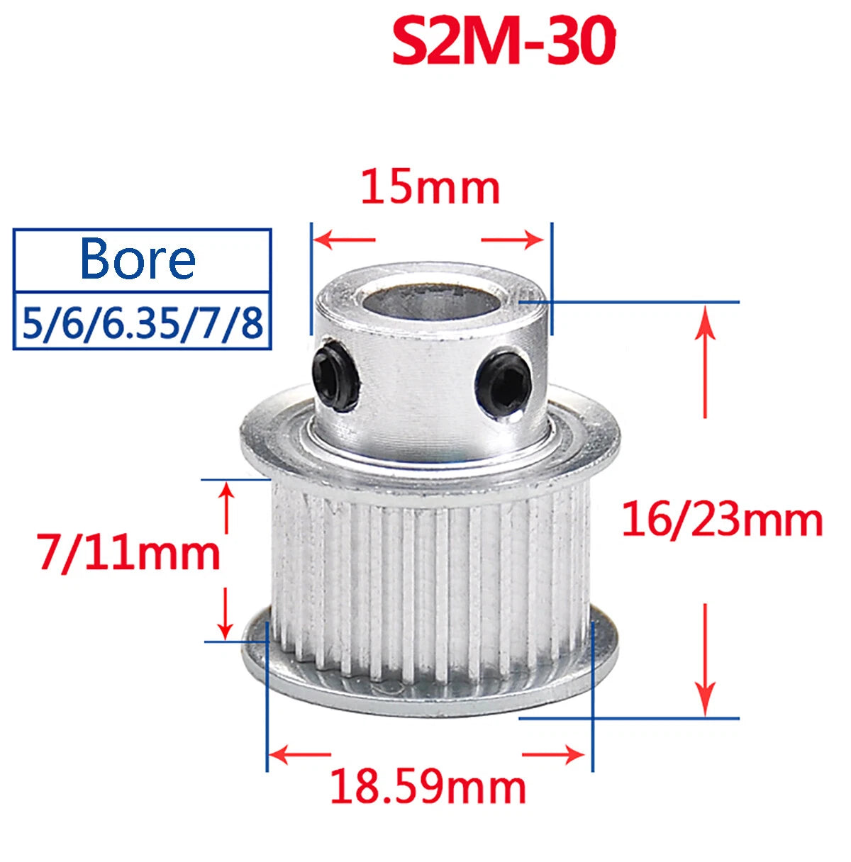 S2M Timing Belt Pulley With Step 16T-60T Bore 4-15mm For 6/10mm Wide Timing Belt