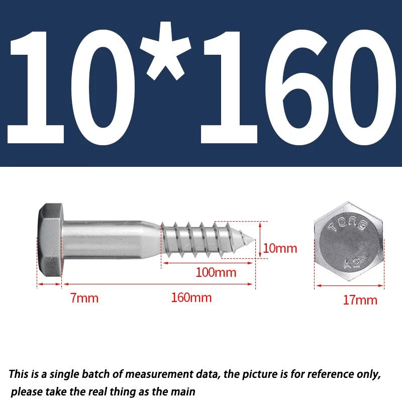 M10 A2 Stainless Steel Hex Head Lag Bolts – DIN571 Wood Screws