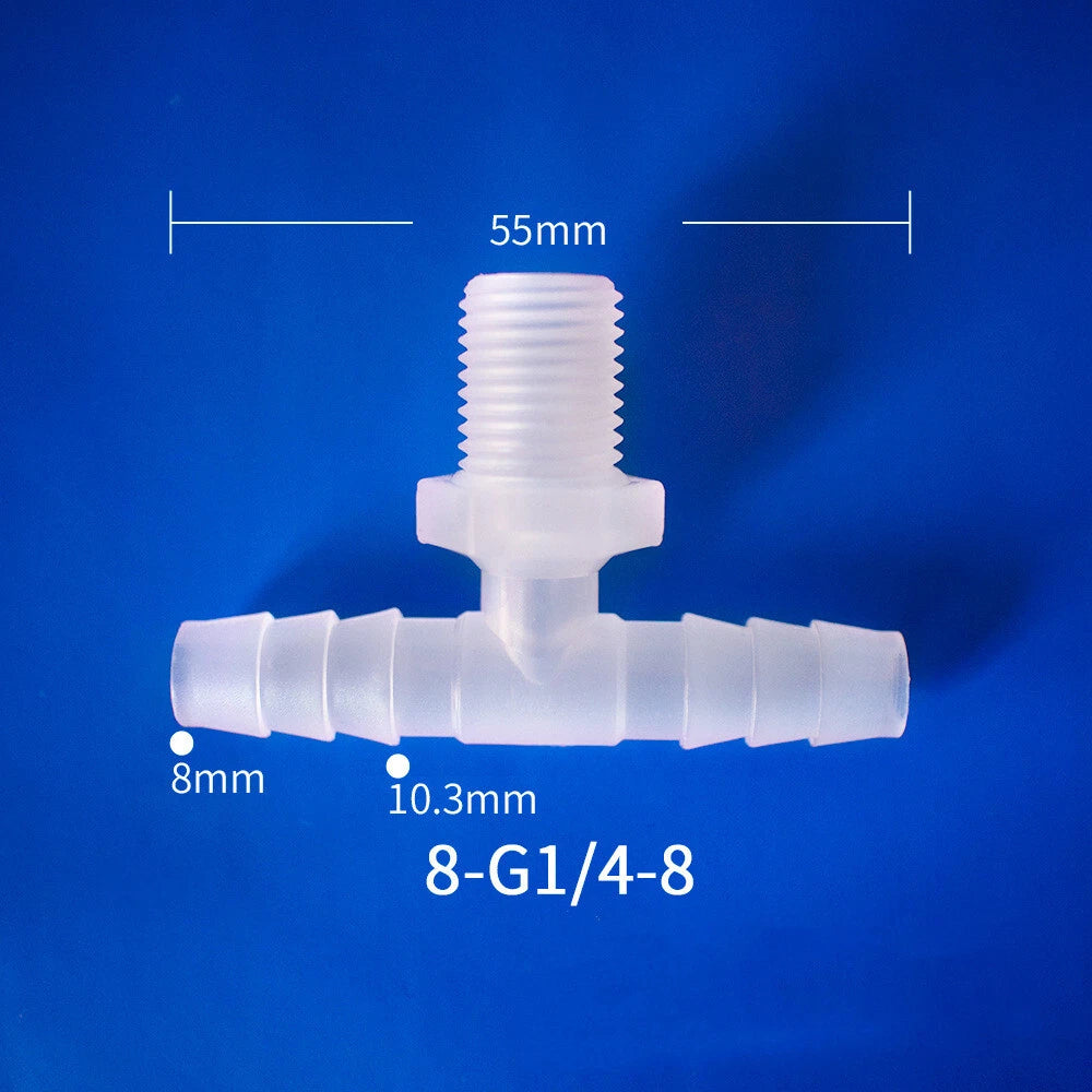 Plastic Barbed T-Piece Hose Connector with Male Thread — 4mm to 20mm Tube