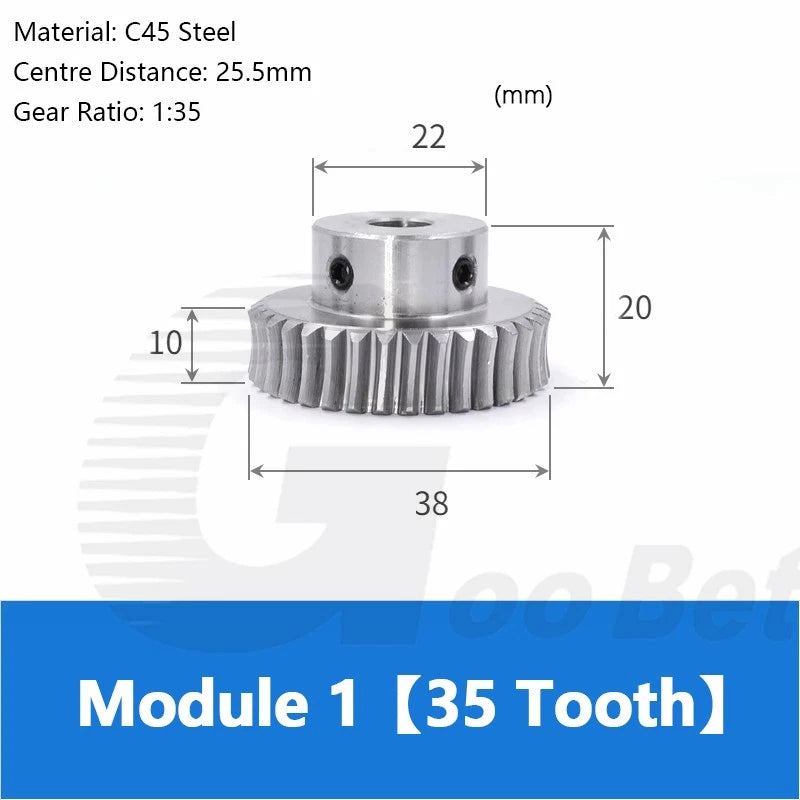 Module 1 Metal Worm Gear Wheel Worm Shaft 15/20/25/30/35/40/50/60 Teeth 45 Steel
