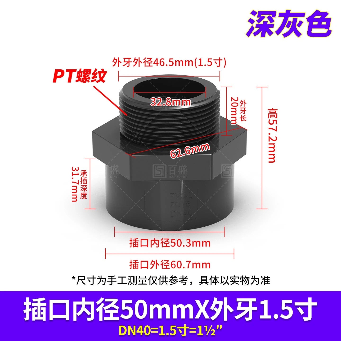 PVC Metric Plumbing Fittings Pipe Straight Threaded Male & Female Connector