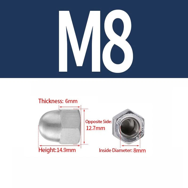 304 Stainless Steel Cap Nuts M3–M12 – Acorn Dome Nuts, Rust-Resistant