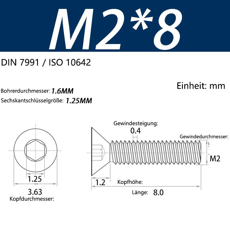 6063 Aluminium Allen Socket Countersunk Screws DIN 7991 — M2 to M8
