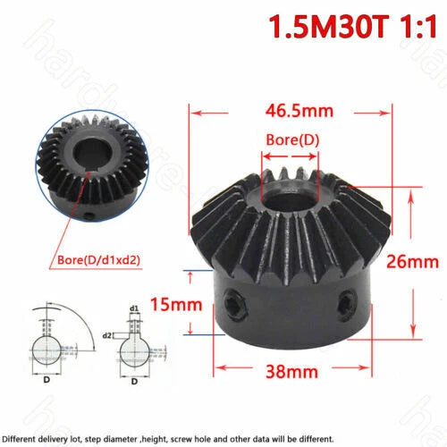 Mod 1/1.5/2 Bevel Gear 15T-30T Bore 5 6 6.35 8 10 12 - 16 mm 90° 1:1 1:2 Using