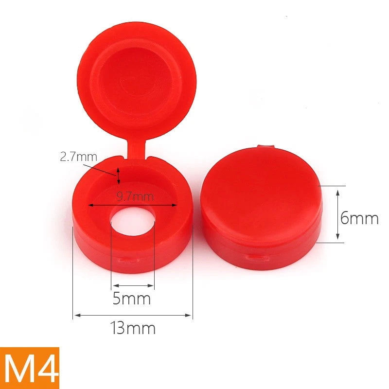 Hinged Screw Cover Caps for M4 M5 Screws – Fold Over Design, Multiple Colors, 50–2000 Pack