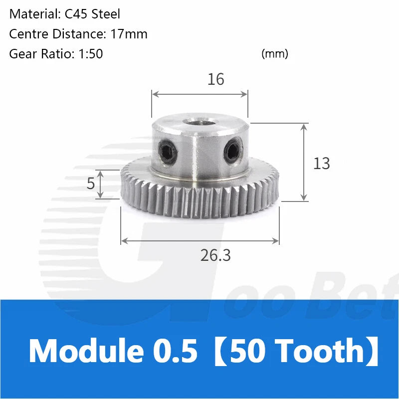 Module 0.5 Metal Worm Shaft Worm Gear Wheel C45 Steel 20/25/30/35/40/50/60 Tooth