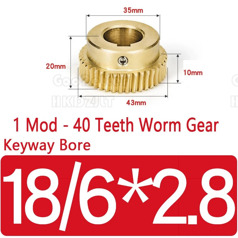 Mod 1 Worm Gear Wheel Brass 40 Tooth Worm Shaft 45# Steel-Brass Bore 6 - 15 mm