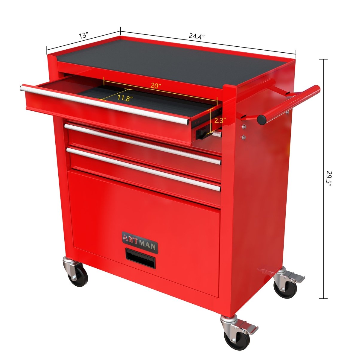 4 Drawers Multifunctional Red Tool Cart With Wheels - HomeDIYer