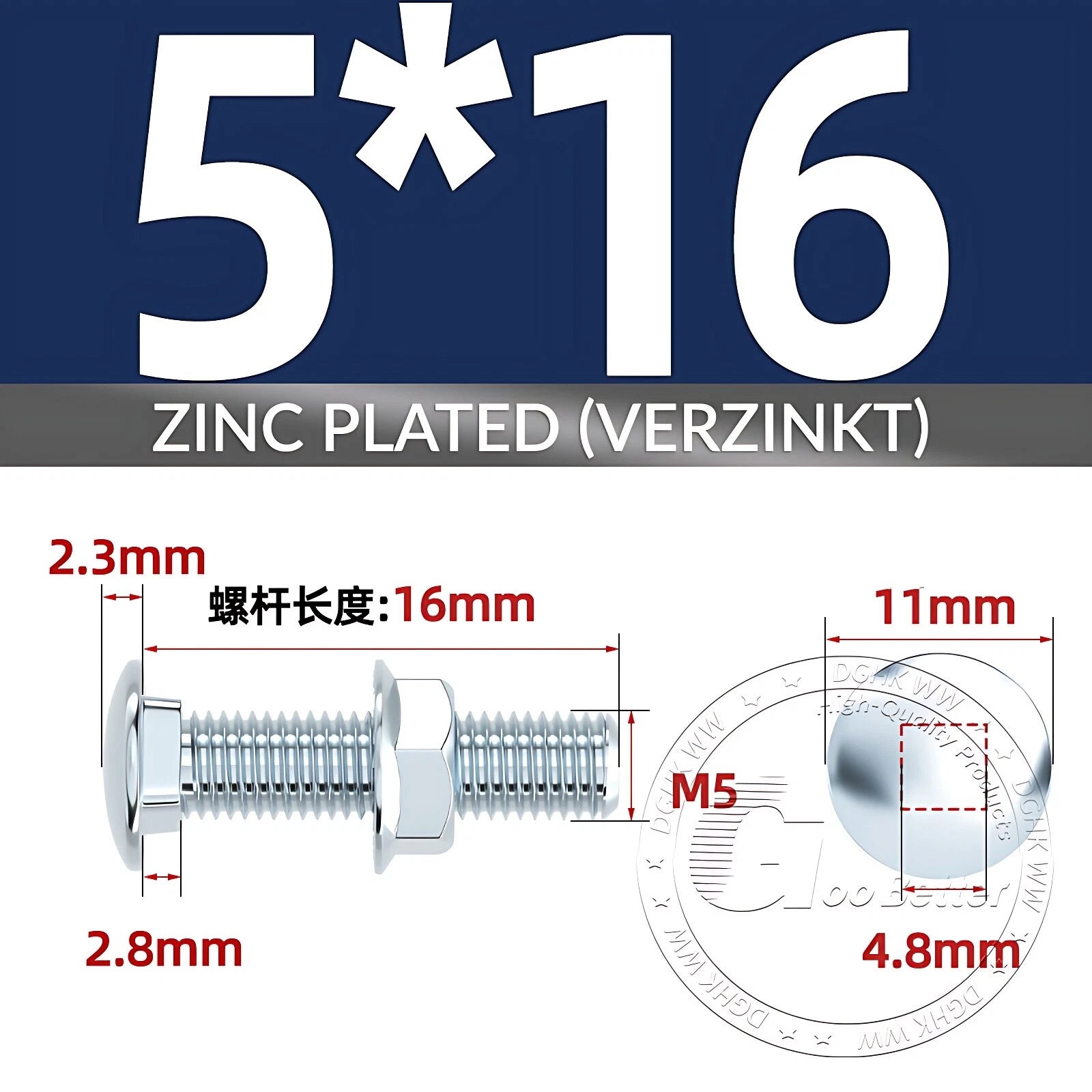 Cup Square Carriage Bolts with Hex Nut — Zinc Plated, M4 to M12