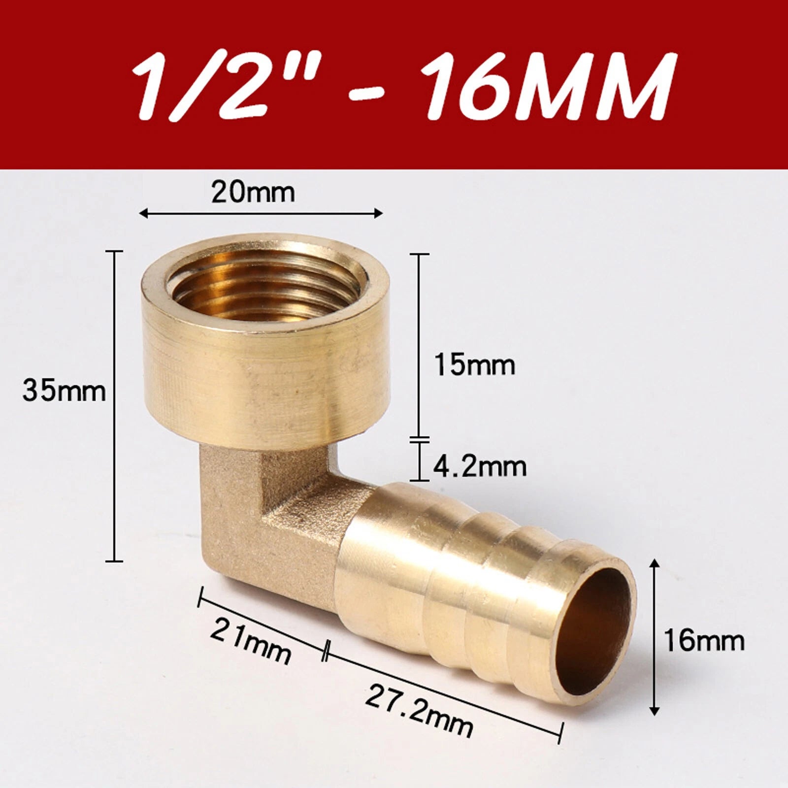 Brass 90° Elbow Barbed Hose Tail Fitting — Male & Female NPT Thread, Air Water