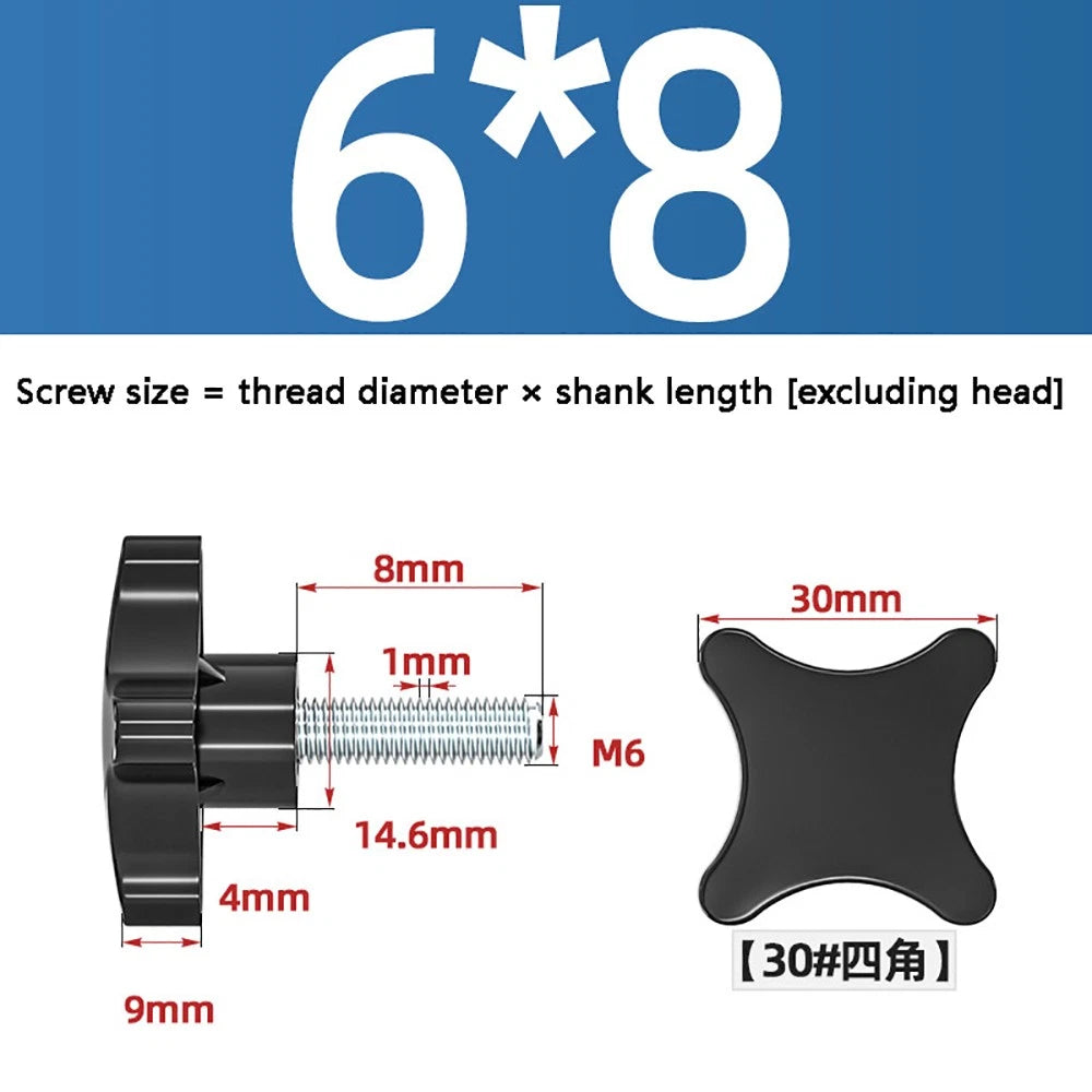 M5-M10 Thumb Screws Black Plastic Four Star Head Hand Grip Knob Bolts Galvanized
