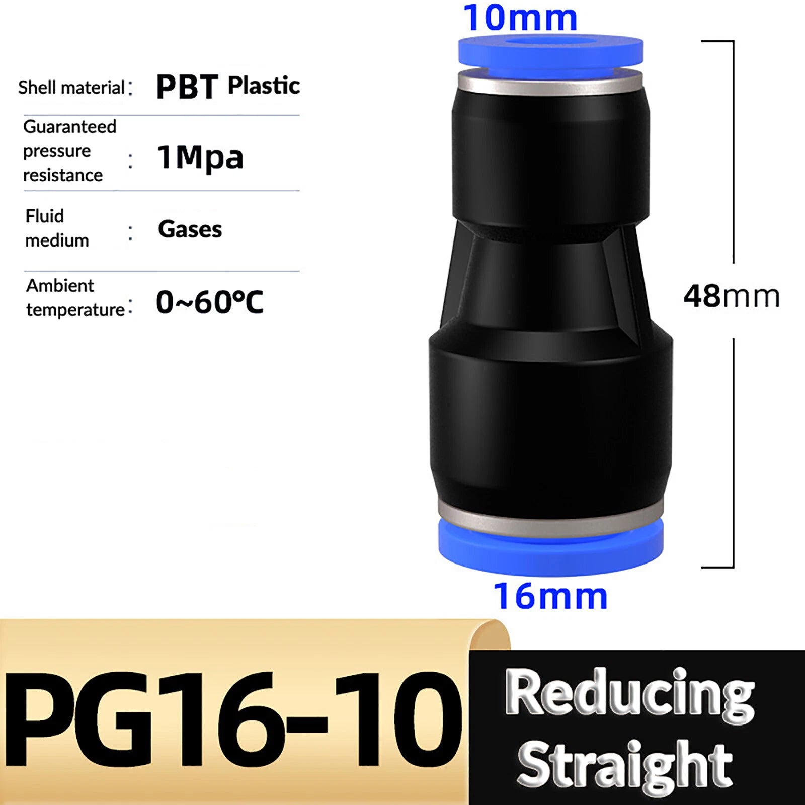 Nylon Pneumatic Reducer Push-Fit Connector — PG Air Line Fitting