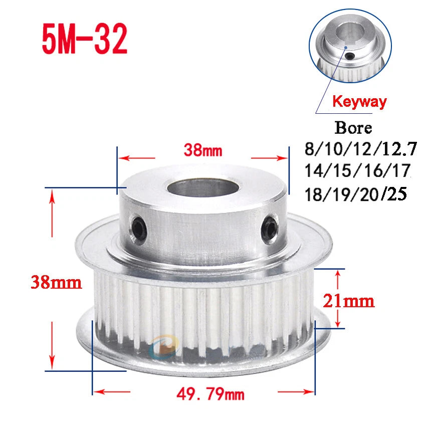 5M 15T-80T Timing Belt Pulley With Step/Keyway, Bore 8-25mm,For 20mm Width Belt
