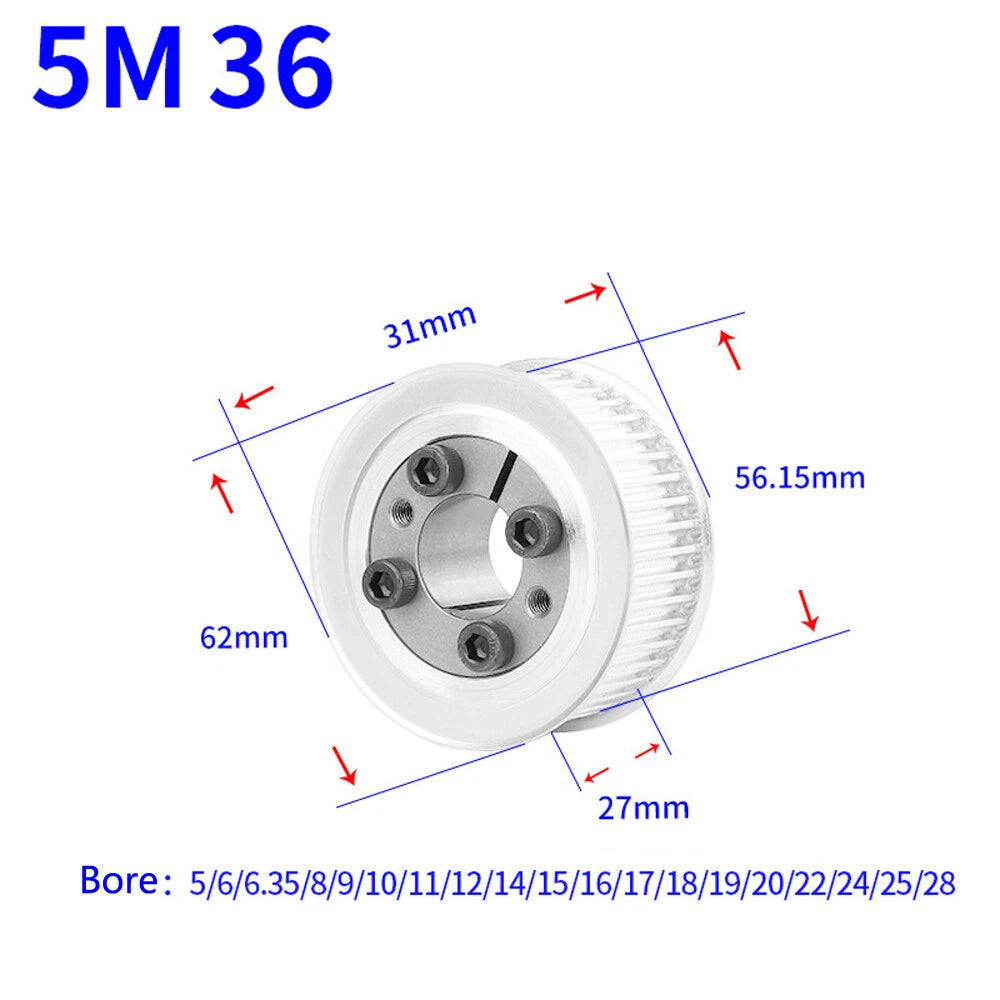 HTD-5M 18T-45T Timing Belt Pulley With Expansion/Tension Sleeve Teeth Width 27mm